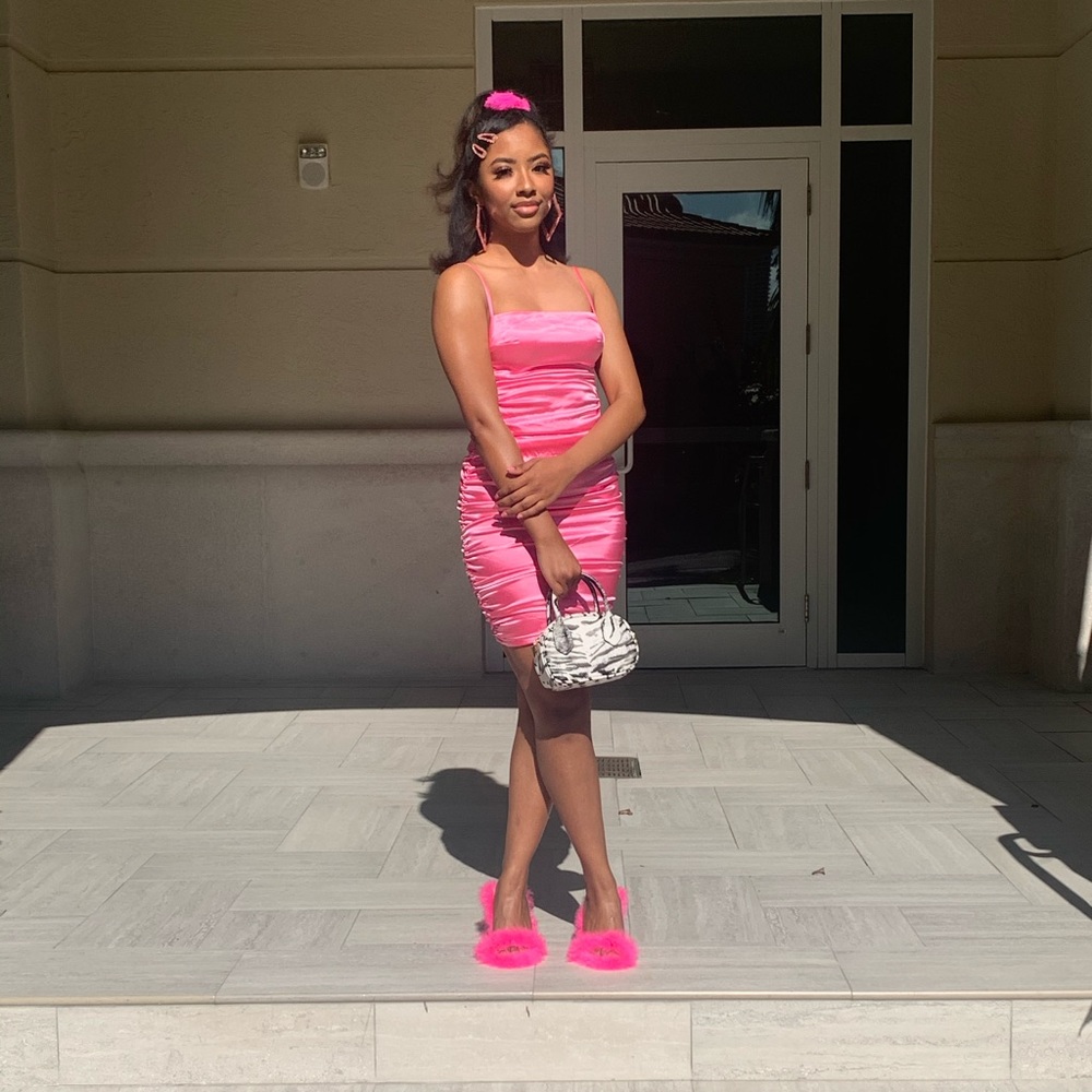 Pink Backless Satin Dress